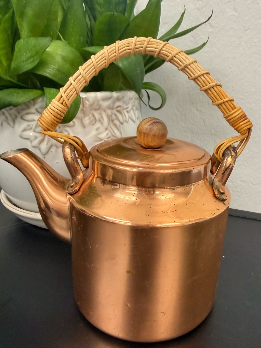 Vintage Copper Teapot Woven Handle - Copper Finish by Tagus Rustic farmhouse